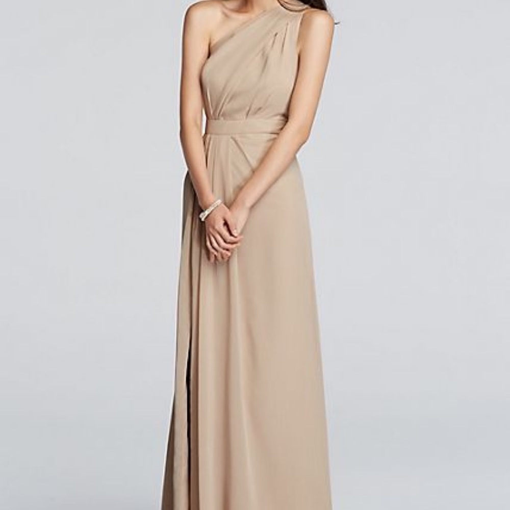 Long One-Shoulder Crinkle Chiffon Dress